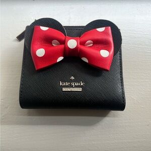 kate spade Minnie Mouse Black Wallet with Red Polka Dot Bow Accent